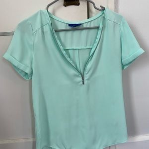 Short sleeve zip-front top